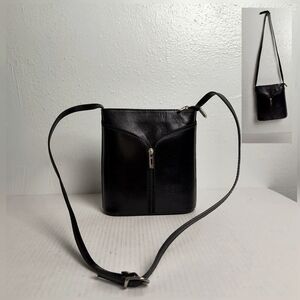 Vera Pelle Classic Small Shoulder Bag Black Genuine Leather Made In Italy